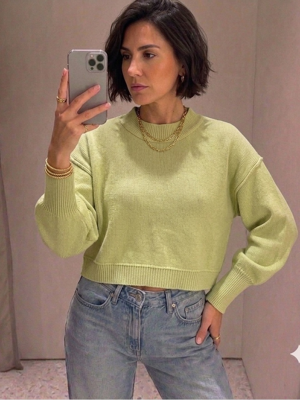 Bundle Pink Rose Light Lime Crewneck Sweater